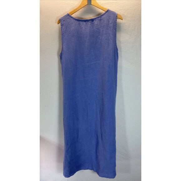 Flax Women’s Summer Blue Linen Midi‎ tank Dress sz M Lagenlook artsy oversized - Picture 2 of 10